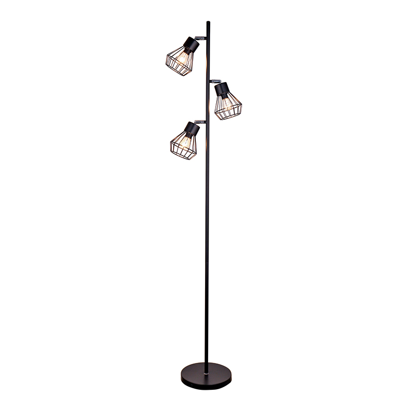 Kolmen pään puiden lamppu rautalattiavalaisin